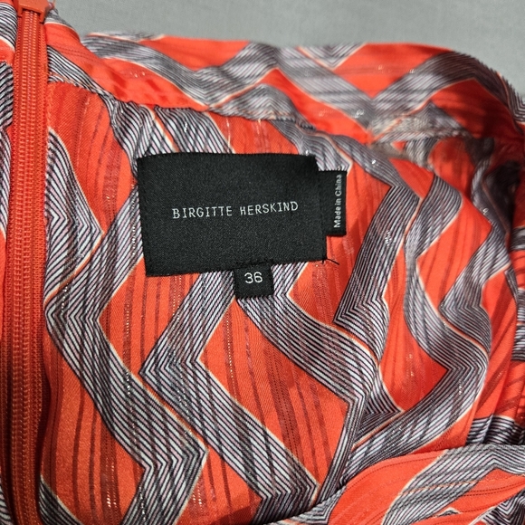 Birgitte Herskind Red / Orange Pleated Maxi Skirt Silver Metallic Geometric - Picture 2 of 3